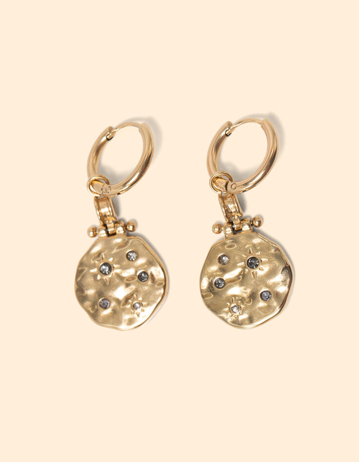 I.Code pendientes de aro con medalla de strass-2