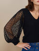 Pull noir bi matière à manches résille plissée I.Code-4