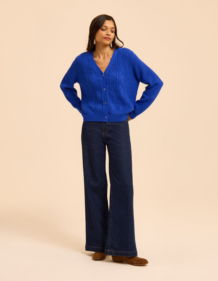 Cardigan encolure V bleu tricot fantaisie I.Code-6