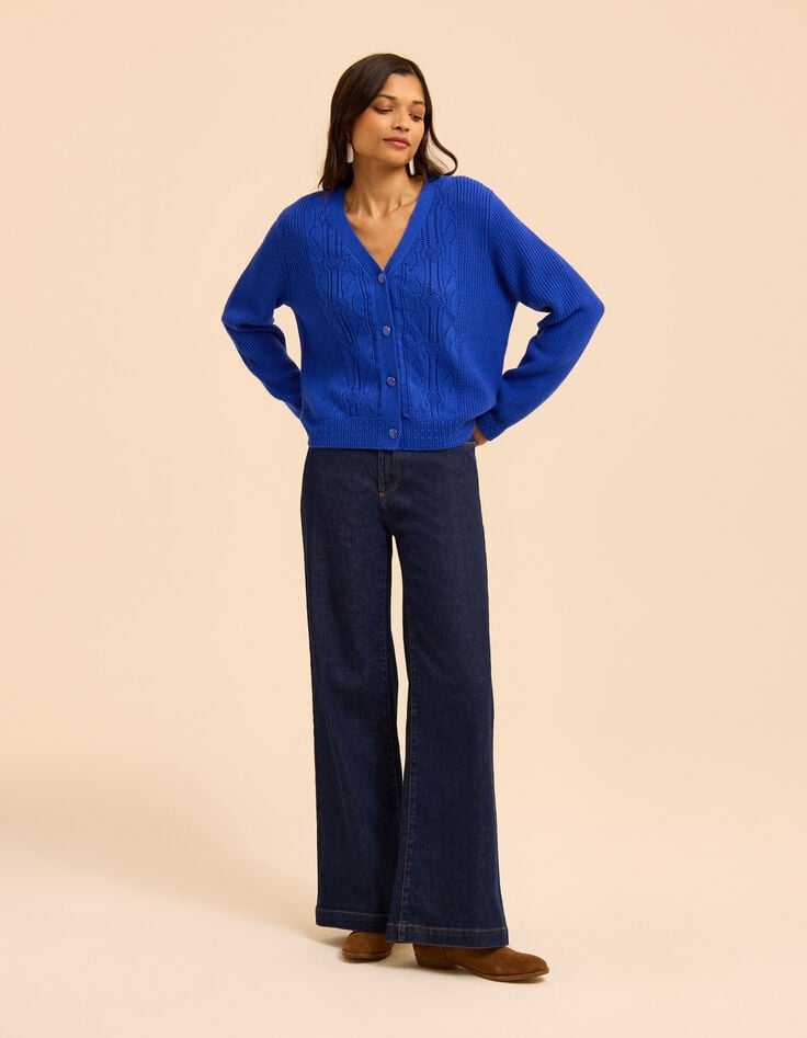 Blauw vest V-hals fantasietricot I.Code-6 Blauw vest V-hals fantasietricot I.Code-6