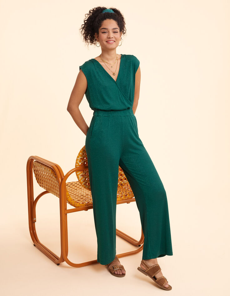 Combinaison-pantalon verte lurex nid d'abeille I.Code-1