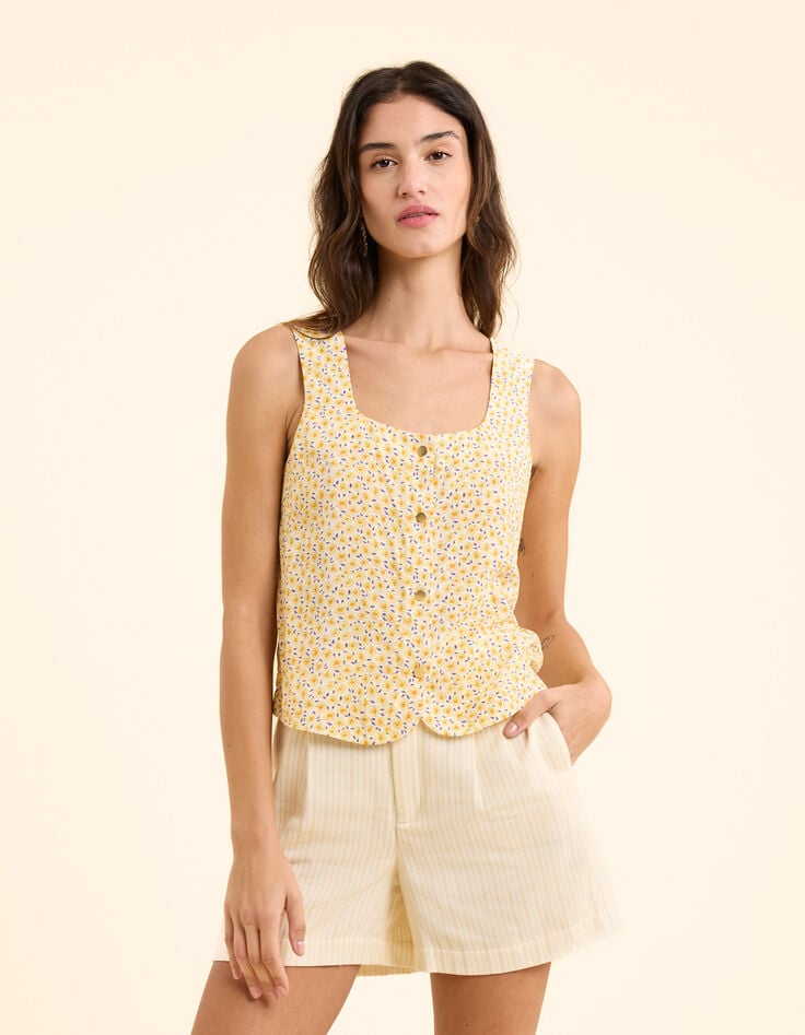 Top à bretelles imprimé fleurs jaunes I.Code-1 Top à bretelles imprimé fleurs jaunes I.Code-1
