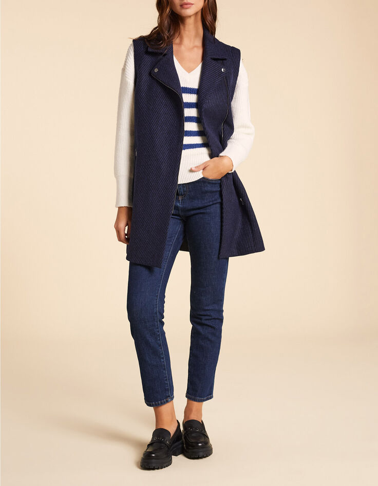 Pull blanc tricot ray&eacute; bleu I.Code-6