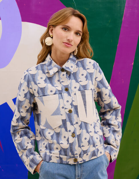 Chaqueta azul jacquard flores I.Code