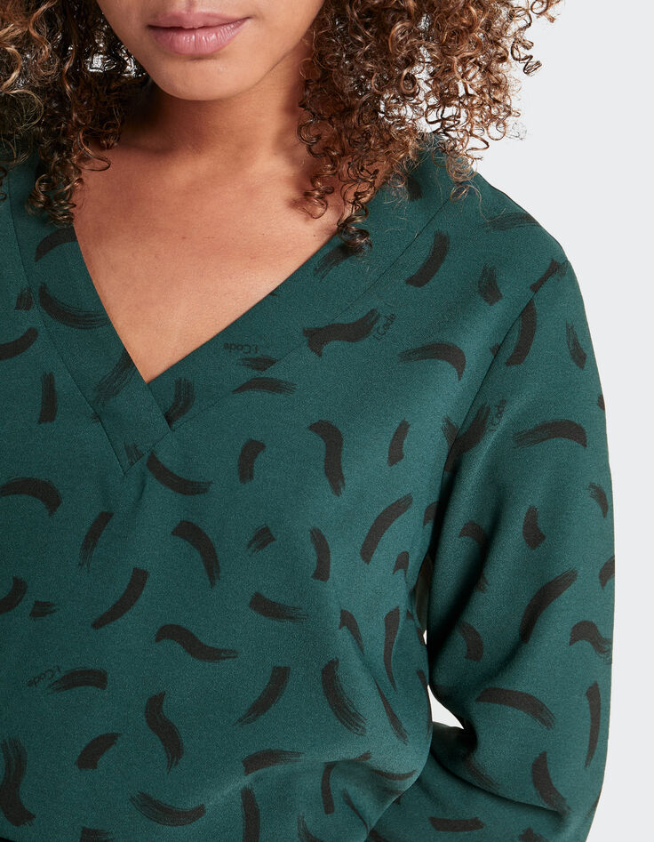 I.Code imperial green dress with wave print-3 I.Code imperial green dress with wave print-3