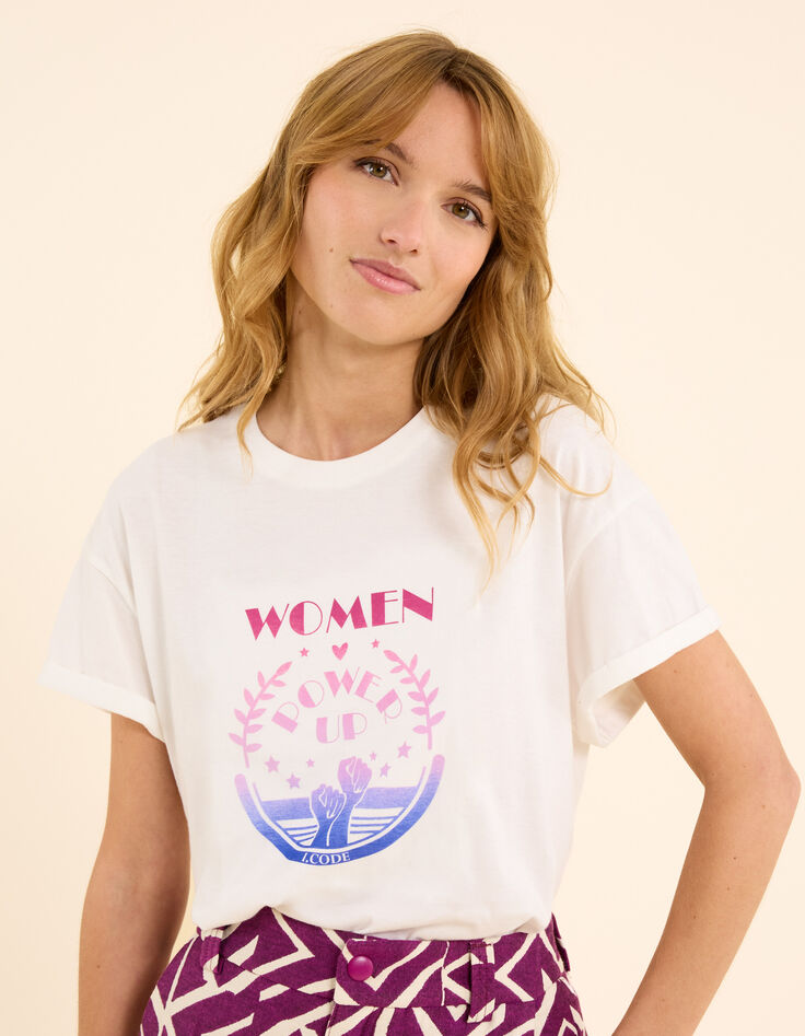 Tee-shirt manches courtes blanc message et poings I.Code-1