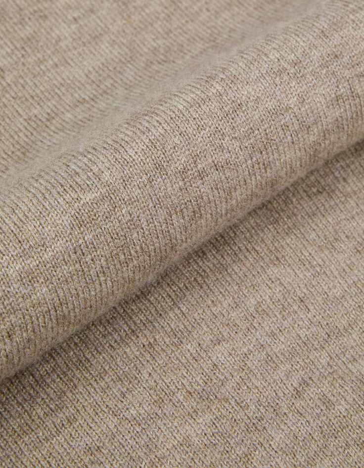 Beigefarbener Wollstrickpullover f&uuml;r Damen mit Trompe-l'oeil-Kragen-8