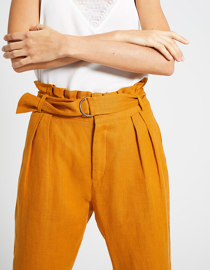 Pantalon curcuma paper-bag en lin I.Code-2