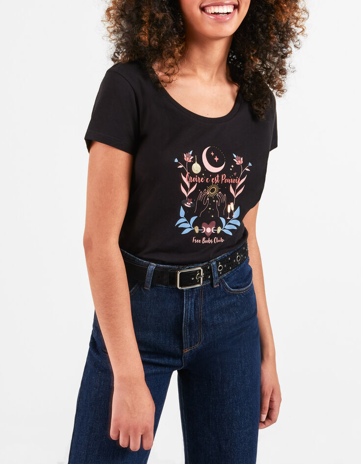 Camiseta negra algodón ecológico mensaje y luna I.Code -1