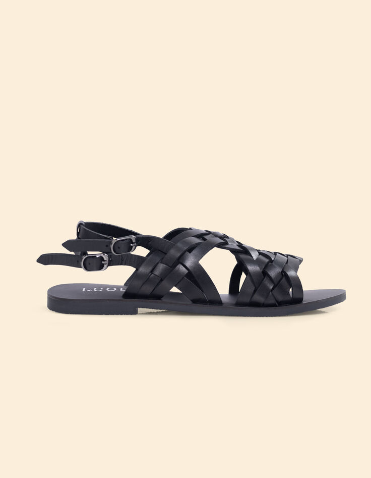 Leren sandalen zwart gevlochten bandjes I.Code-2 Leren sandalen zwart gevlochten bandjes I.Code-2