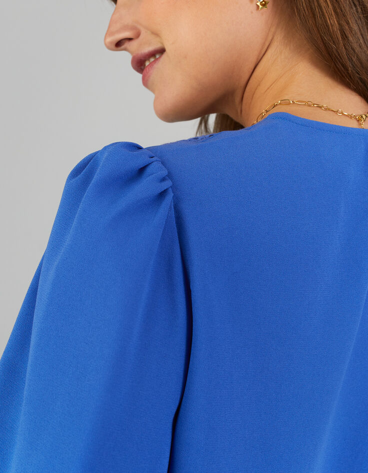 Kobaltblaue Bluse mit englischer Stickerei I.Code -4