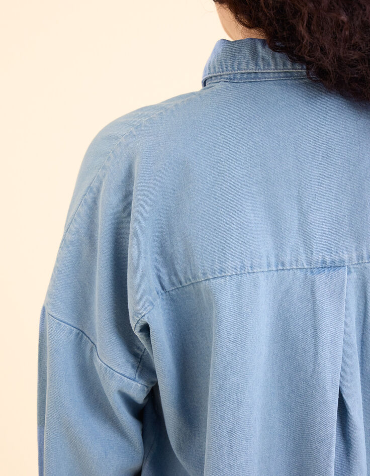 Blaues Jeanshemd doppelte Herzstickerei I.Code-7
