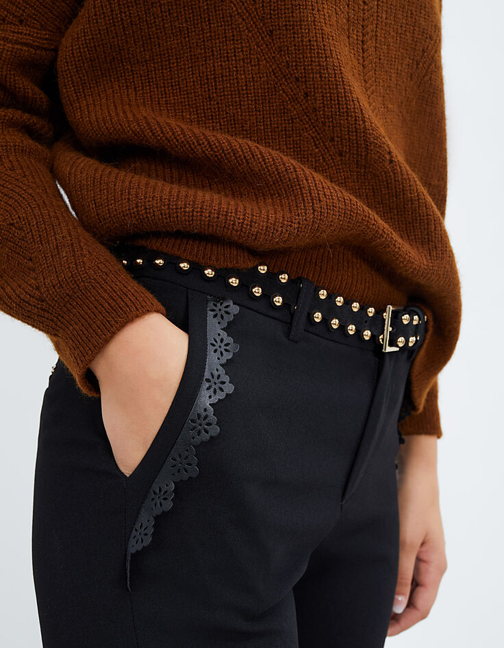 Pantalon-cigarette noir à dentelle cuir synthétique I.Code-2