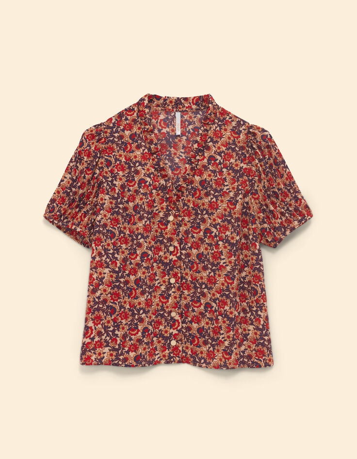 Top rojo flores mangas plisadas I.Code-8