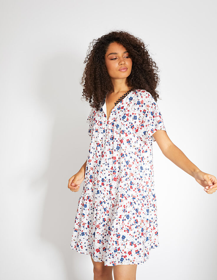 I.Code off-white Floral Preppy print dress-3