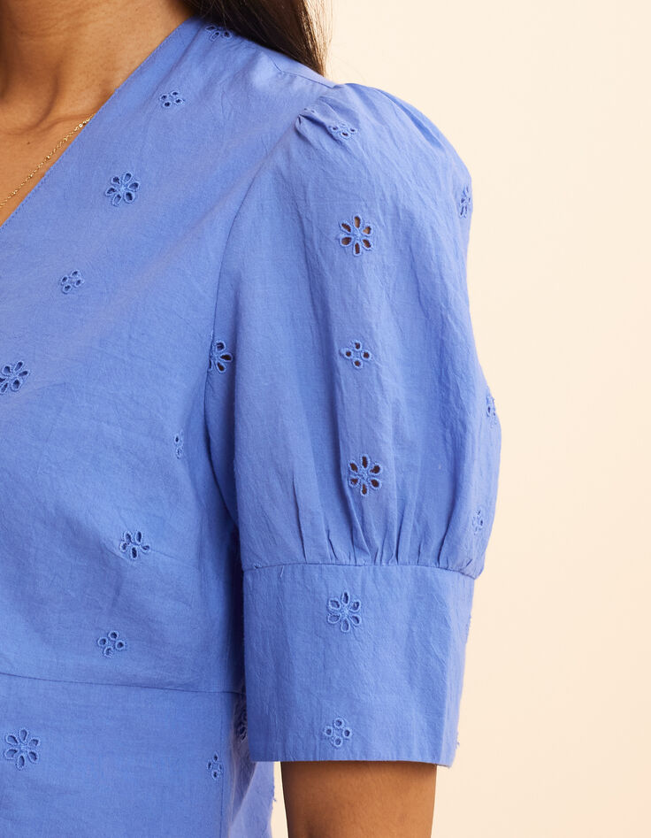 Blue top embroidery anglaise double-breasted buttoning I.Code-5