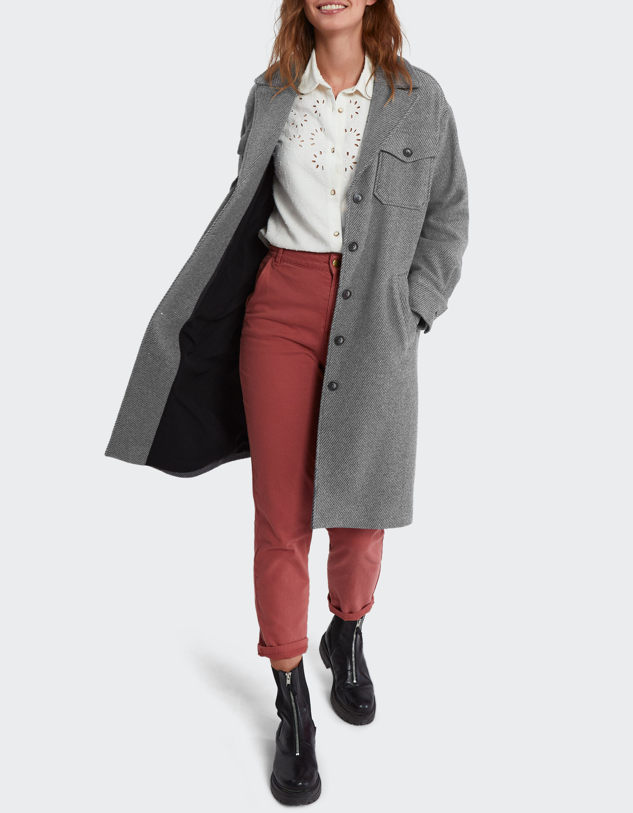 Manteau long gris esprit surchemise I.Code