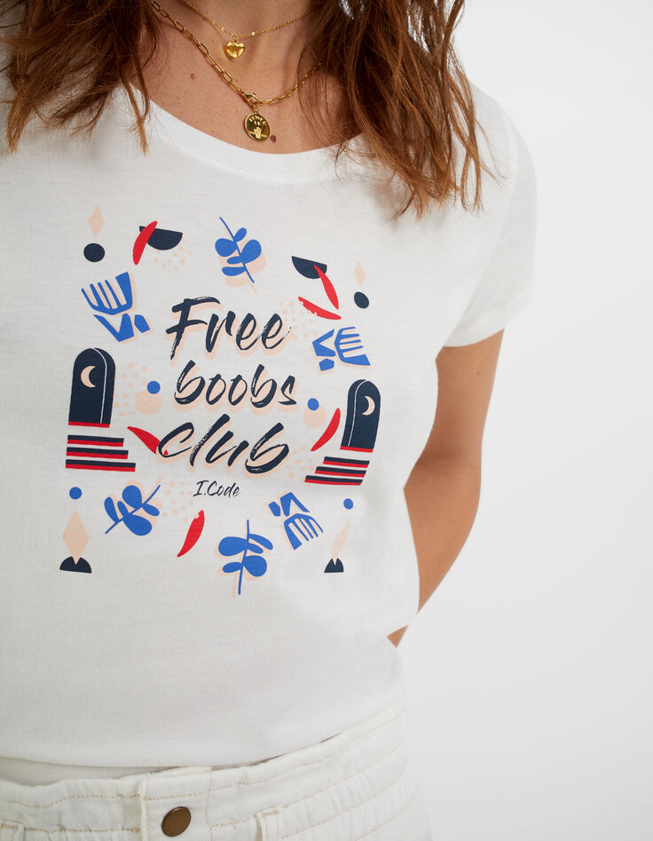 Camiseta blanco bohemio mensaje I.Code -1 Camiseta blanco bohemio mensaje I.Code -1