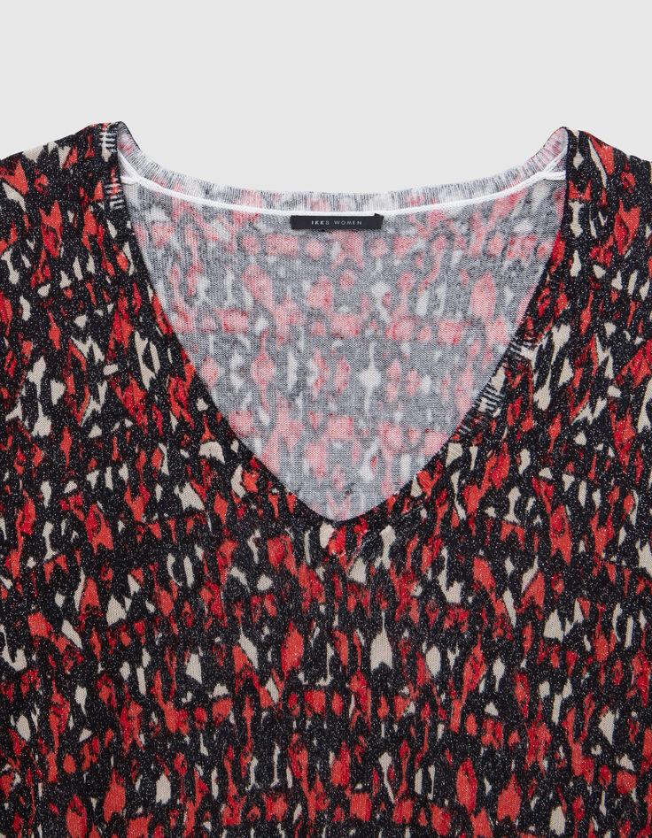 Schwarzer Damenfeinstrickpullover mit Ikatmuster-5