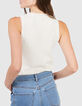 Cardigan écru tricot fin rayures sans manches I.Code-4