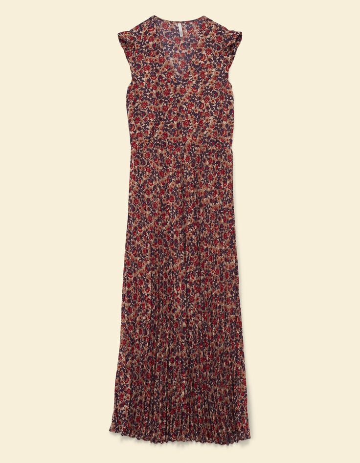 Vestido largo rojo plisado floral I.Code-5