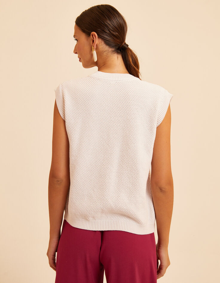 Cremeweiße ärmellose Strickjacke I.Code-4 Cremeweiße ärmellose Strickjacke I.Code-4