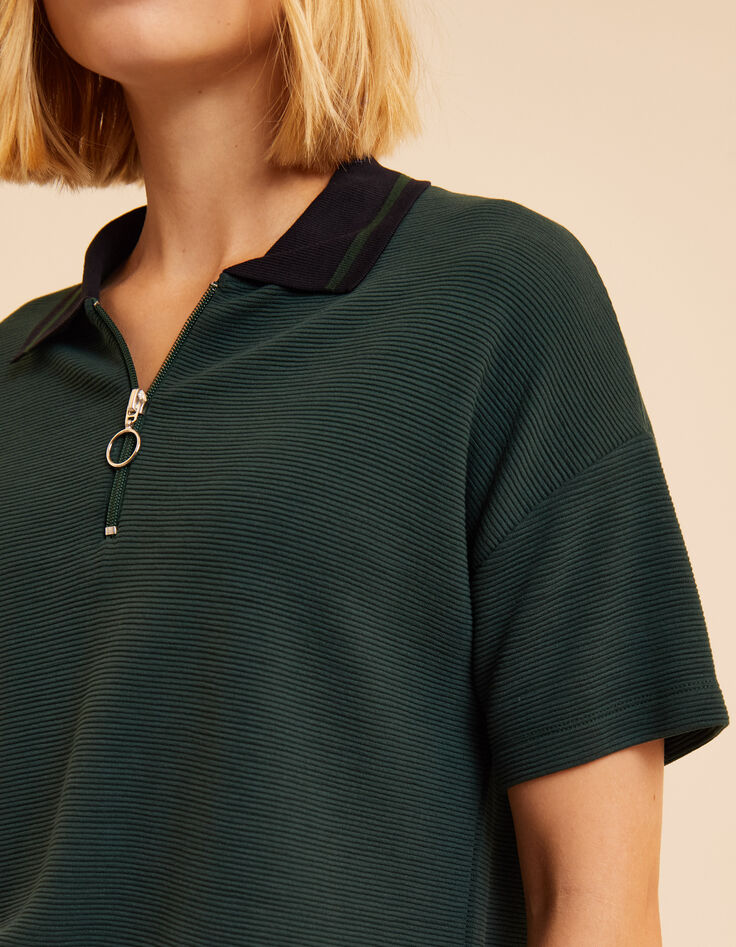 Top manches courtes vert col polo zippé I.Code-6