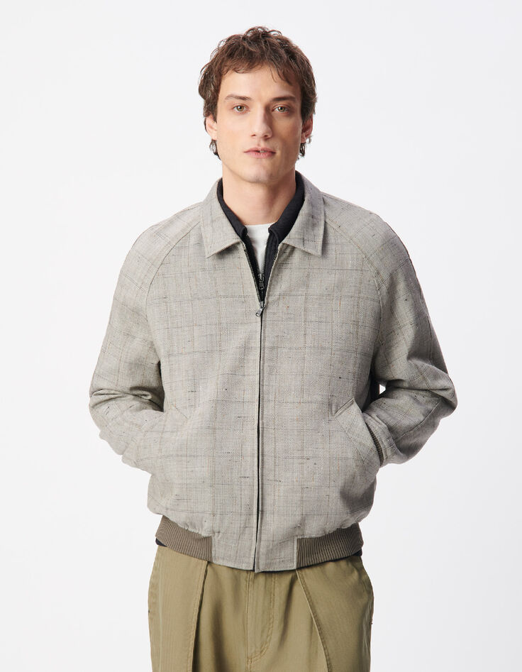 Taupe Bomberjacke Rei&szlig;verschluss Karo-2