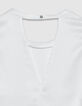 Wei&szlig;e Satin Bluse mit V-Ausschnitt f&uuml;r Damen-7