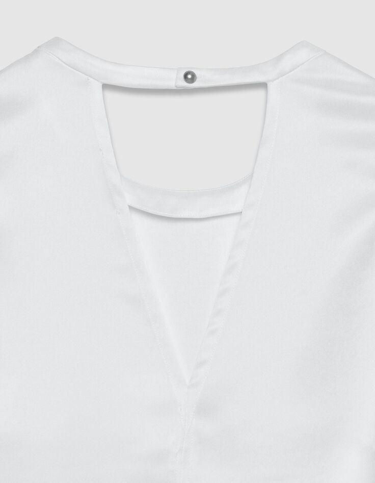 Wei&szlig;e Satin Bluse mit V-Ausschnitt f&uuml;r Damen-7