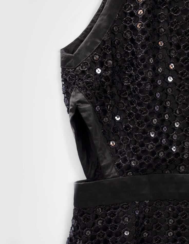 Schwarzes Damen-Midikleid mit Spitze amerikanische &Auml;rmel-8