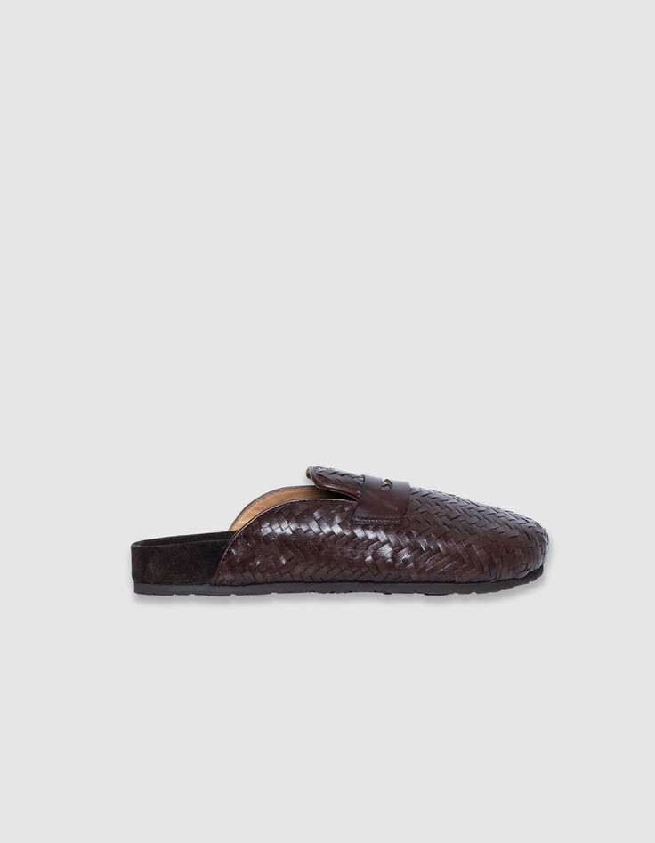 Damen braun geflochtene Lederclogs-1