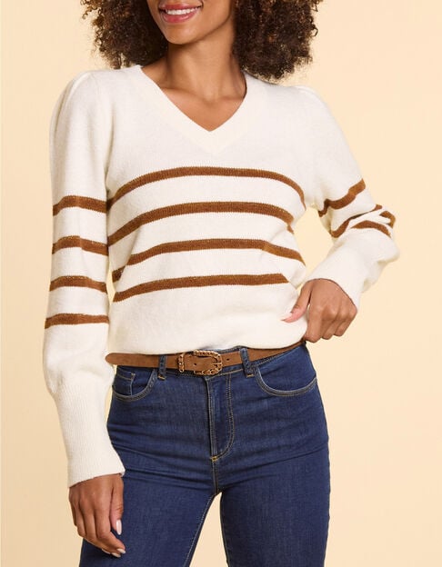 Pull &eacute;cru tricot ray&eacute; camel I.Code