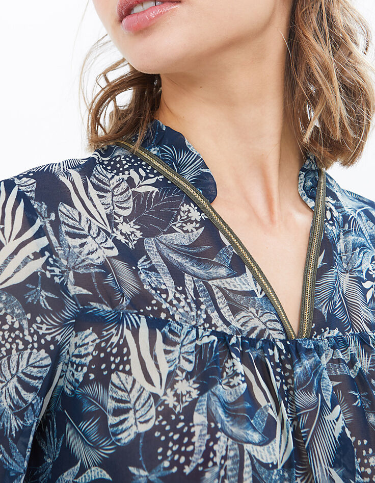 Blouse bleue imprimé tropical I.Code-4