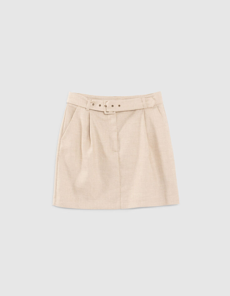 Jupe de costume beige irisé lin mélangé I.Code-6