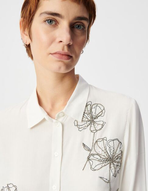 Camisa blanca bordada con perlas para Mujer - IKKS