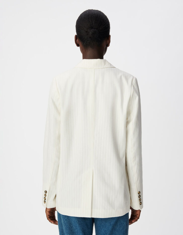 Weite wei&szlig;e Damen Anzugjacke mit Nadelstreifenmuster-4