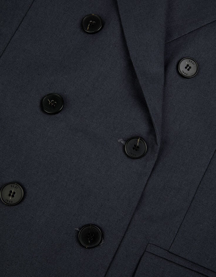 Marineblaues Blazer-J&auml;ckchen aus Leinen-Baumwoll-Mischung f&uuml;r Damen-3