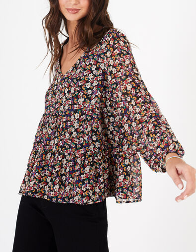 Zwarte blouse met flower power print I.Code