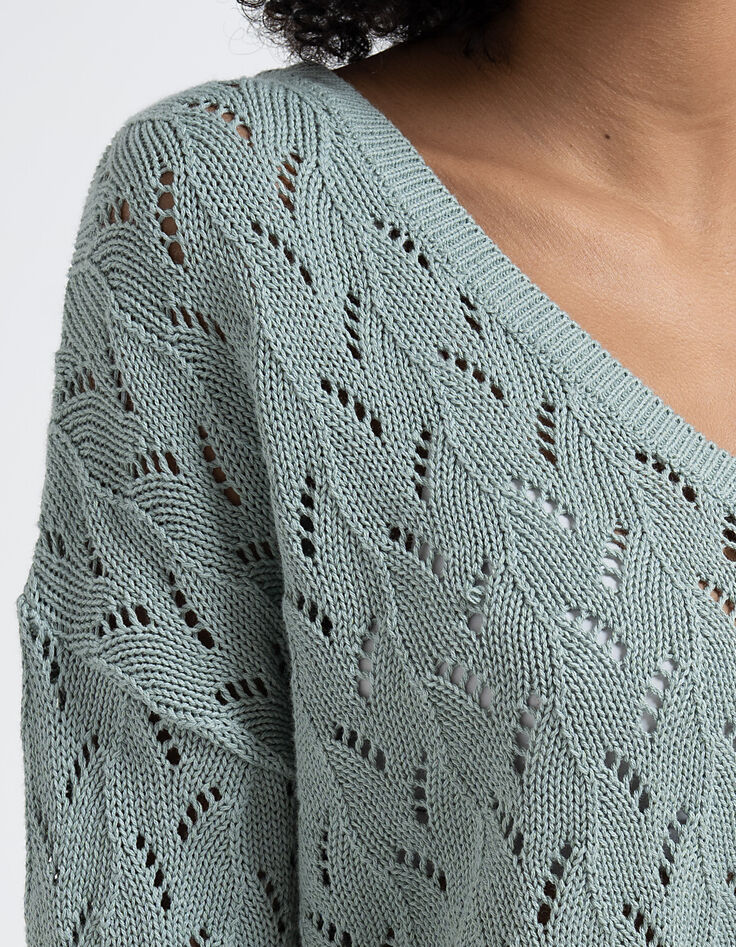 Pull light green tricot ajouré dos cache-cœur I.Code-4
