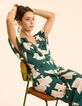Combinaison-pantalon verte imprimé maxi oiseaux I.Code-3