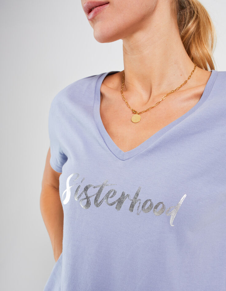 I.Code lavender T-shirt with metallic slogan-2