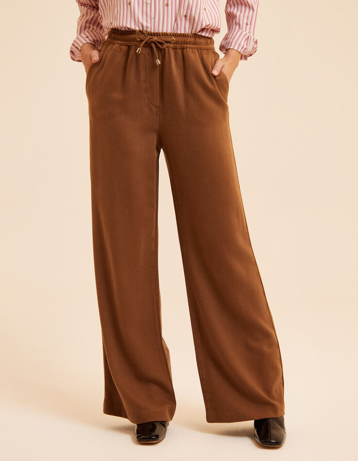Camel wideleg broek elastische taille I.Code-3