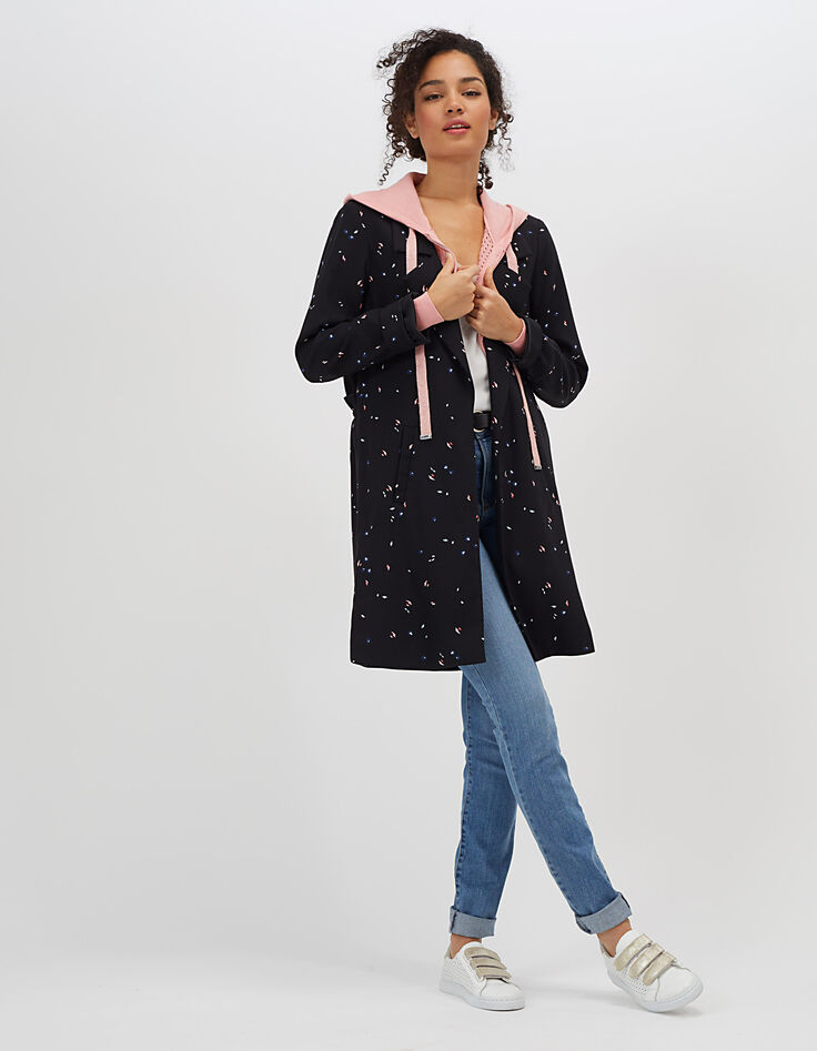 Schwarzer Trenchcoat, dezenter Fleckenprint I.Code-7 Schwarzer Trenchcoat, dezenter Fleckenprint I.Code-7