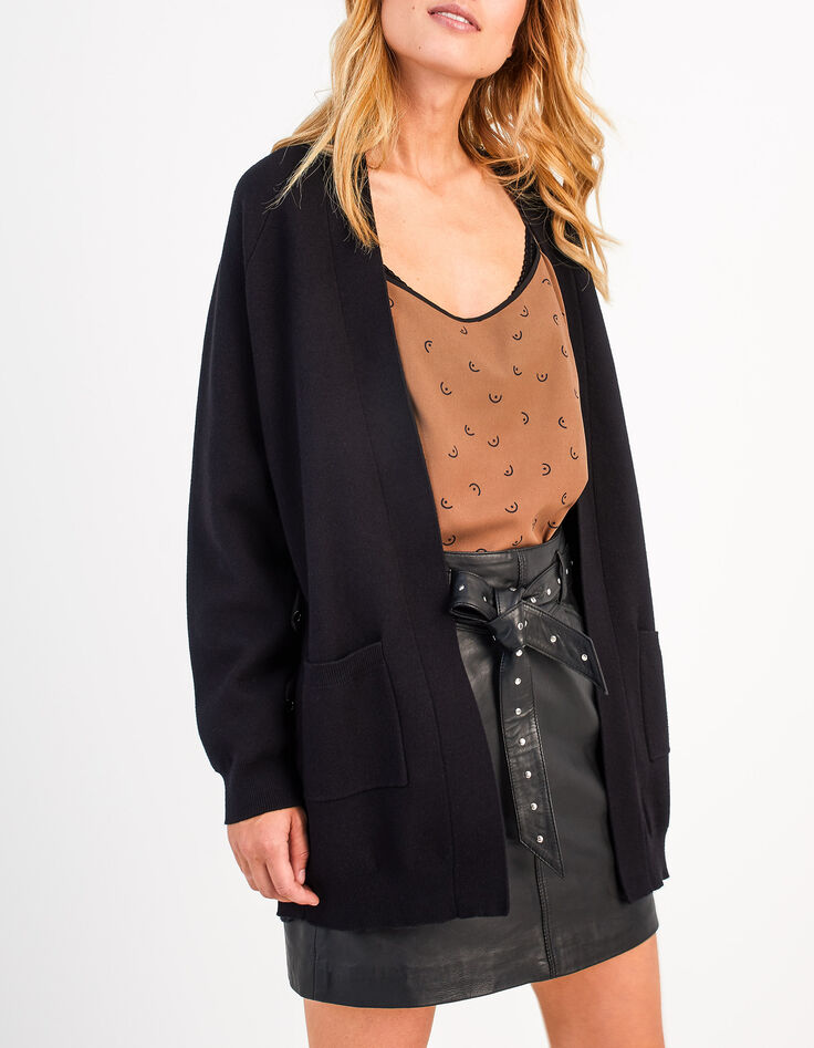 I.Code black knit coat with press studs on sides-2