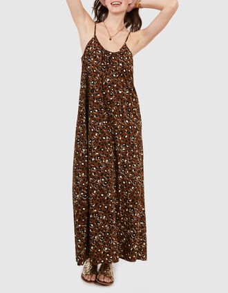 Vestido largo camel estampado leopardo I.Code