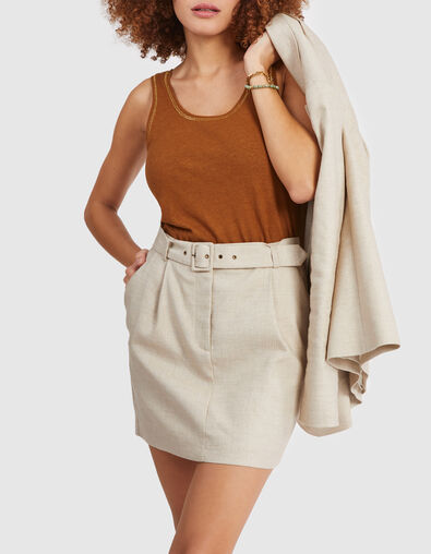 Jupe de costume beige irisé lin mélangé I.Code