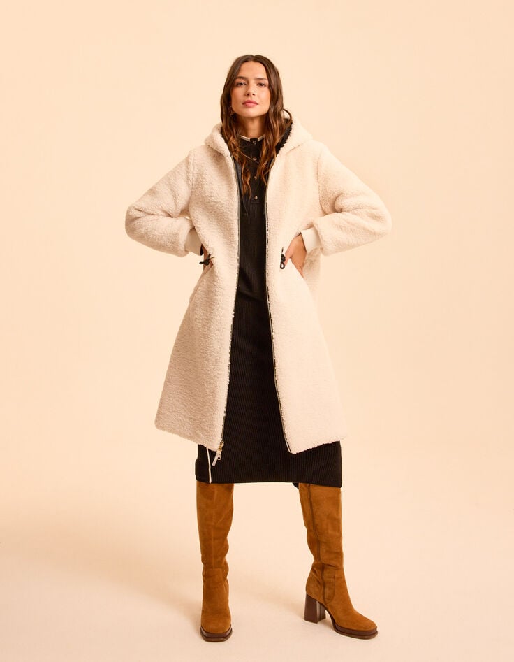 Omkeerbare parka zwart nylon en ecru sherpa I.Code-6 Omkeerbare parka zwart nylon en ecru sherpa I.Code-6