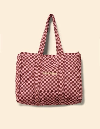 El bolso rosa estampado de cuadros bordado mensaje I.Code