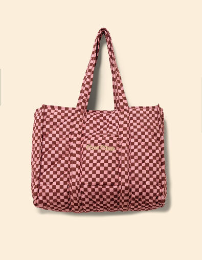 El bolso rosa estampado de cuadros bordado mensaje I.Code